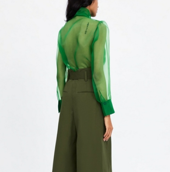 NWT ZARA Organza Blouse Top Semi-Sheer Green - Picture 14 of 16